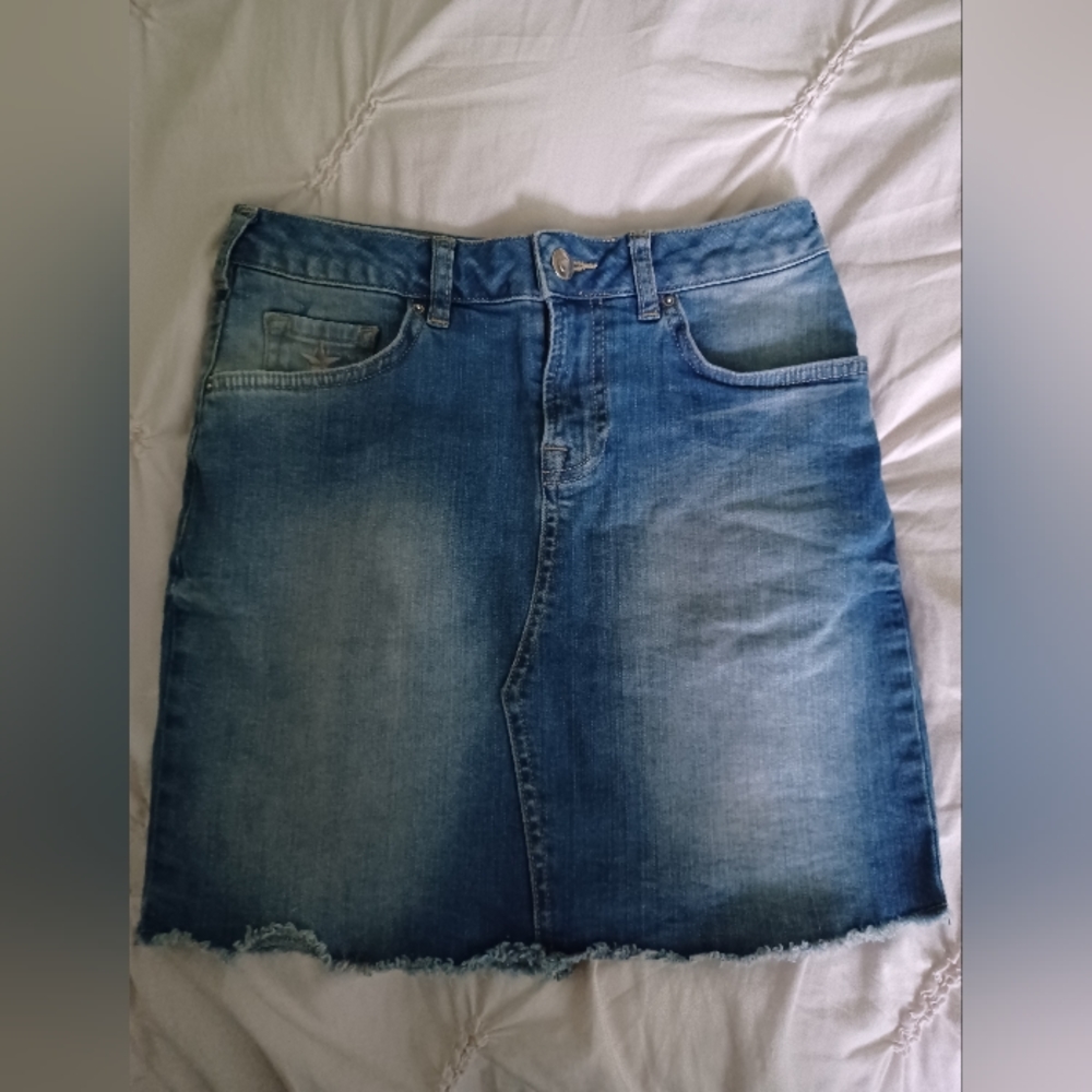 Etam distressed denim mini skirt